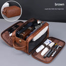 Large Capacity PU Leather Toiletry Bag - Multi-Compartment Dopp Kit & Cosmetic Organizer(Brown)-1