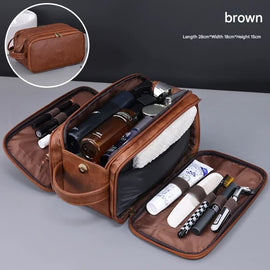 Large Capacity PU Leather Toiletry Bag - Multi-Compartment Dopp Kit & Cosmetic Organizer(Brown)