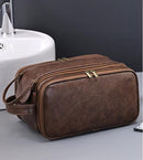 Large Capacity PU Leather Toiletry Bag - Multi-Compartment Dopp Kit & Cosmetic Organizer(Tan)-1