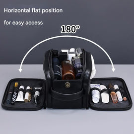 Large Capacity PU Leather Toiletry Bag - Multi-Compartment Dopp Kit & Cosmetic Organizer(Tan) - 0