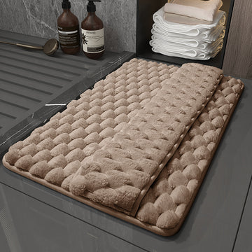 Luxury Plush Memory Foam Bath Mat with Foot Drying Panel - Super Absorbent & Non-Slip Bathroom Rug(Checkered brown)