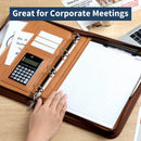 Professional PU Leather A4 Portfolio Binder with Zipper, Handle, Calculator & Clipboard(black)-2