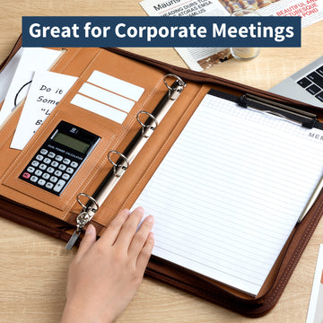 Professional PU Leather A4 Portfolio Binder with Zipper, Handle, Calculator & Clipboard(black) - 0