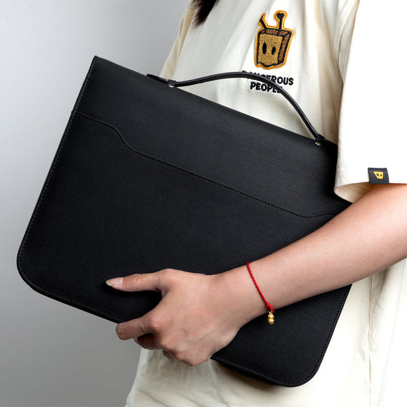 Professional PU Leather A4 Portfolio Binder with Zipper, Handle, Calculator & Clipboard(black)