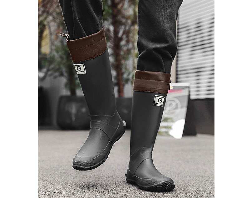 37# Black Foldable Knee-High Rain Boots - Packable Waterproof Non-Slip Wellies for Travel & Festivals