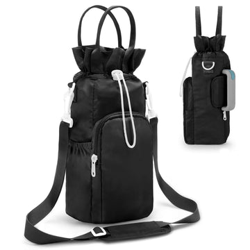 Black Protective Crossbody Water Bottle Holder with Pockets, Fits 40oz Stanley Tumbler