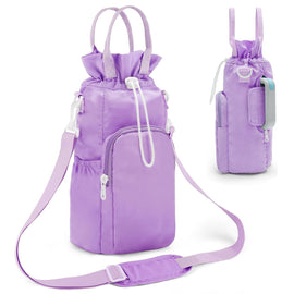 Purple Protective Crossbody Water Bottle Holder with Pockets, Fits 40oz Stanley Tumbler