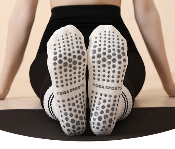 Black (3-Pack) Unisex Striped Non-Slip Grip Socks - Cotton Crew Socks for Yoga, Pilates & Home Workouts