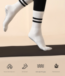 Black (3-Pack) Unisex Striped Non-Slip Grip Socks - Cotton Crew Socks for Yoga, Pilates & Home Workouts-3