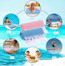 Blue Chic Striped 100% Cotton Beach Towel with Tassels - Extra Large & Absorbent (180x90cm)-3