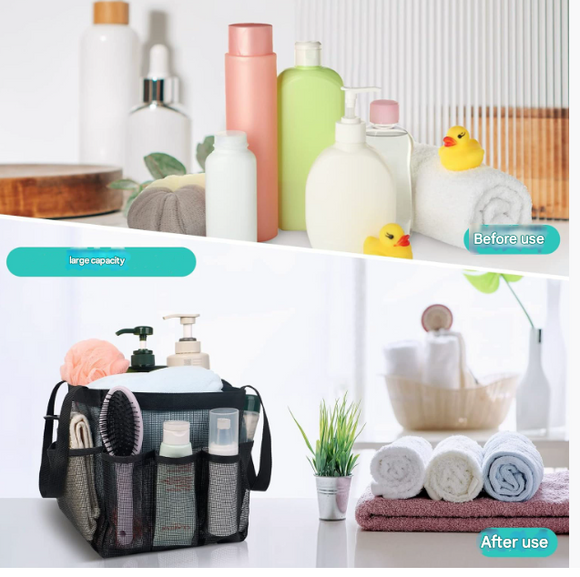 Pink Large Multi-Pocket Mesh Beach Tote Bag - Quick-Dry Travel & Gym Organizer with Drawstring Closure