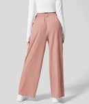 XL Pink Drapey High-Waist Wide-Leg Trousers - Loose Fit Casual Long Pants for Women-2