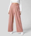 XXL Pink Drapey High-Waist Wide-Leg Trousers - Loose Fit Casual Long Pants for Women-1