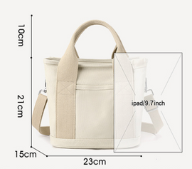 Black Small Canvas Tote Bag Crossbody Lunch Handbag with Adjustable Strap Fits 9.7 Inch Tablet for Women Daily Work and Travel - 0
