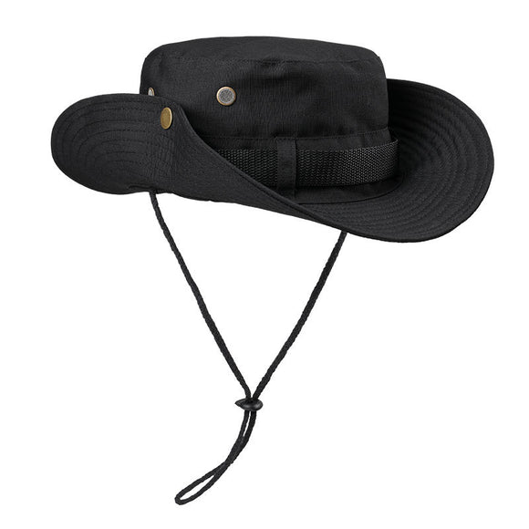Black Foldable Wide Brim Sun Hat Unisex Bucket Safari Cap Adjustable 56-60cm for Fishing Hiking Camping and Outdoor Travel