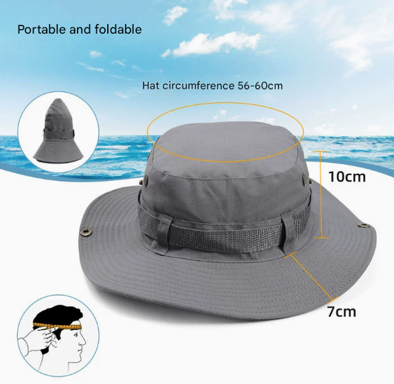 Black Foldable Wide Brim Sun Hat Unisex Bucket Safari Cap Adjustable 56-60cm for Fishing Hiking Camping and Outdoor Travel