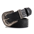 Black Women's Western Style Embossed Belt 2 Pack Vintage PU Leather Waistband with Antique Silver Buckle for Jeans and Dresses Y2K Fashion-1
