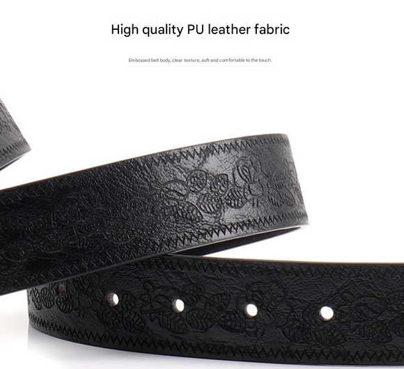 Black Women's Western Style Embossed Belt 2 Pack Vintage PU Leather Waistband with Antique Silver Buckle for Jeans and Dresses Y2K Fashion