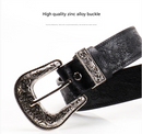 Black Women's Western Style Embossed Belt 2 Pack Vintage PU Leather Waistband with Antique Silver Buckle for Jeans and Dresses Y2K Fashion-3