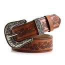Brown Women's Western Style Embossed Belt 2 Pack Vintage PU Leather Waistband with Antique Silver Buckle for Jeans and Dresses Y2K Fashion-1