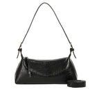 Black Women's Metallic Silver Underarm Baguette Bag French Style PU Leather Shoulder Purse with Adjustable Crossbody Strap for Evening and Daily Use-1