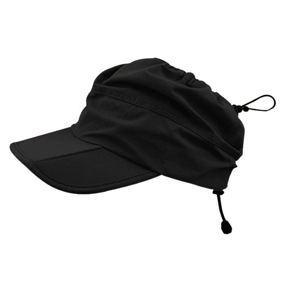 Black Women's Foldable Sun Visor Cap Quick Dry Packable Empty Top Hat Adjustable Drawstring for Running Hiking and Summer Travel