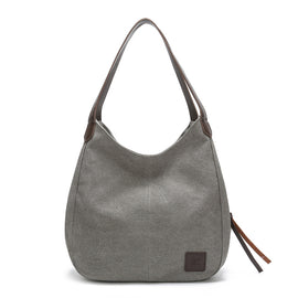 Grey Women's Canvas Hobo Handbag Multi-Compartment Shoulder Tote Bag Minimalist Casual Purse 30cm for Work Shopping & Travel