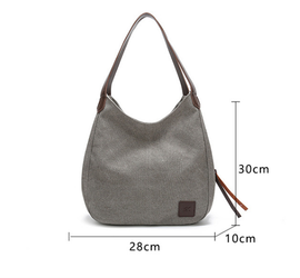 Black Women's Canvas Hobo Handbag Multi-Compartment Shoulder Tote Bag Minimalist Casual Purse 30cm for Work Shopping & Travel - 0