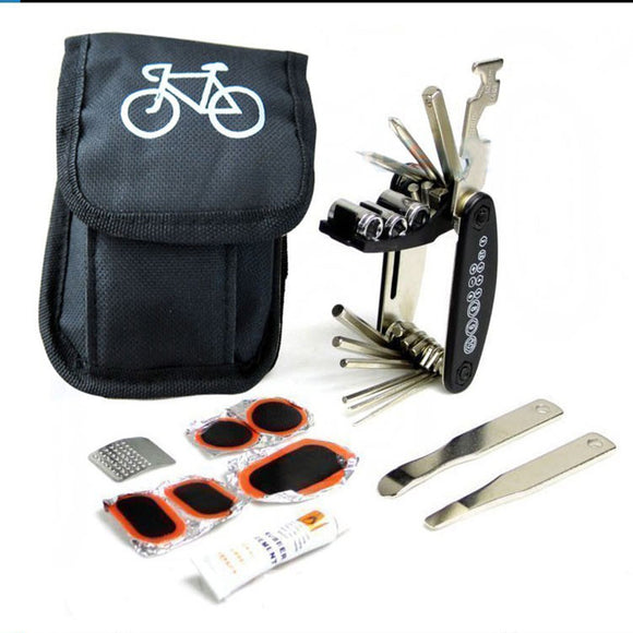 16-in-1 bicycle repair tool kit - multi-tool, tire patch, tire lever & file