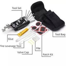 16-in-1 bicycle repair tool kit - multi-tool, tire patch, tire lever & file - 0