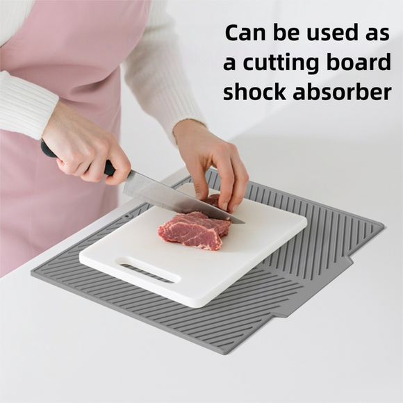 2PC Grey Multi-Use Drain Mat (37x27 cm) – Non-Slip Heat Protection for Dish Drying & Prep