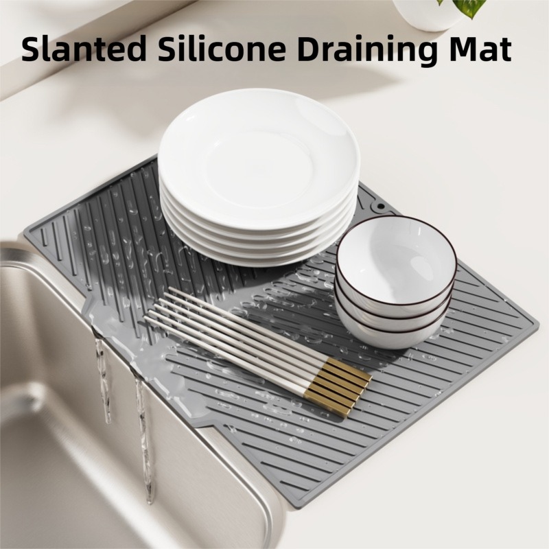 2PC White Multi-Use Drain Mat (37x27 cm) – Non-Slip Heat Protection for Dish Drying & Prep - 0