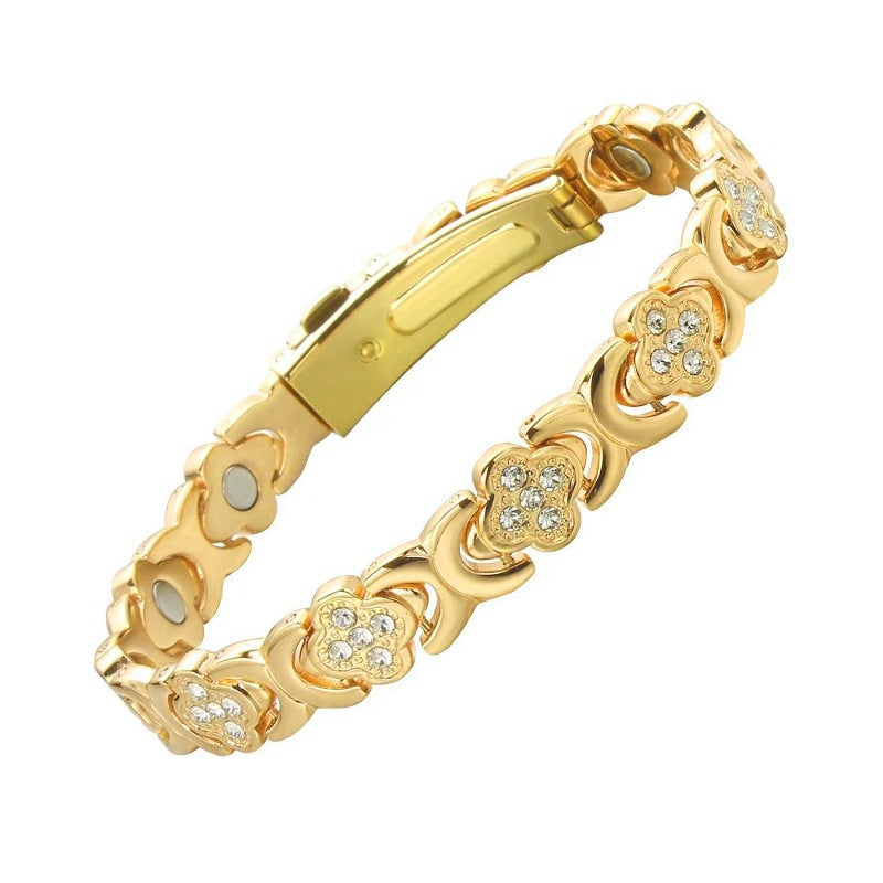 3-Pack 13cm Clover Magnetic Bracelet Set – Rose Gold/Gold/Silver Tone,Crystal Inlay for Women - 0