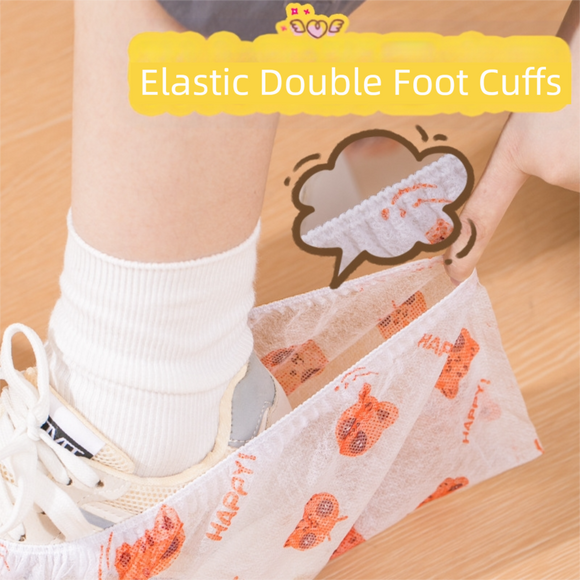 50 Pieces Thickened Non-Woven Disposable Shoe Covers (Orange Bear) – Universal Fit (EU Size 34-45) for Guests & Floor Protection