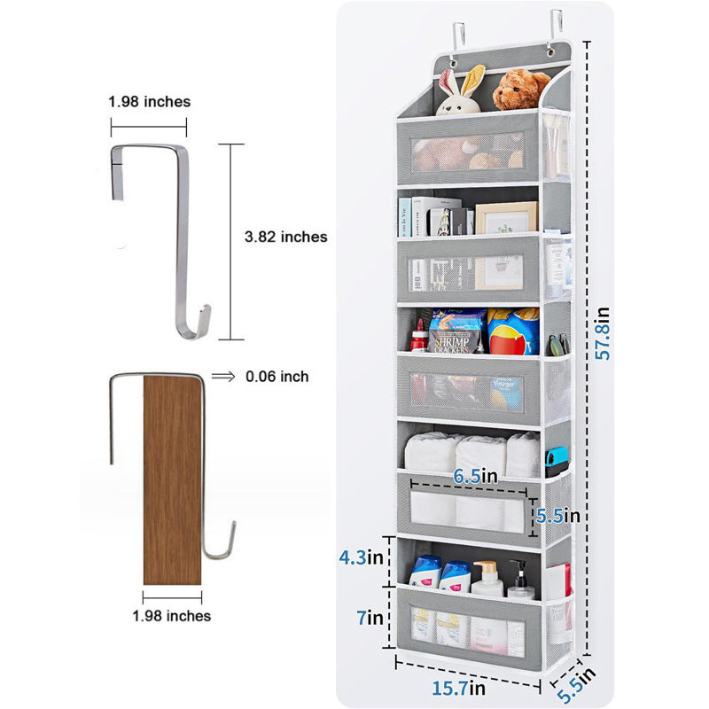 5-Tier Black Over The Door Organizer – Heavy-Duty Hanging Storage (15.7in x 5.5in) with Anti-Tilt Design for Nursery, Pantry & Dorm - 0