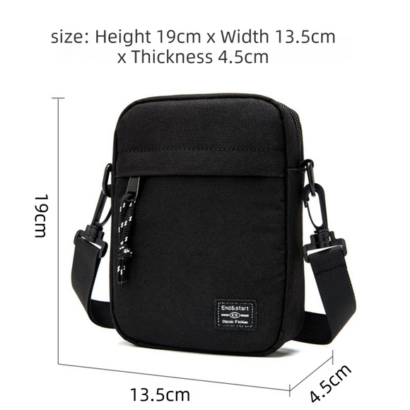 Black Mini Streetwear Oxford Cloth Crossbody Bag - Ultra-Light (200g) Fashion Sling Pack, Fits 8-inch Tablet
