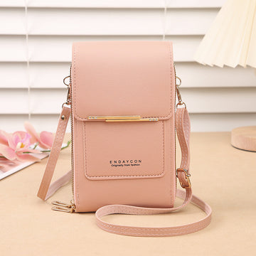 Black Women's Cute Mini PU Leather Crossbody Phone Bag (19x12x4cm) - Touch Screen Window, Vertical Style - 0