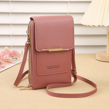 Dark Pink Women's Cute Mini PU Leather Crossbody Phone Bag (19x12x4cm) - Touch Screen Window, Vertical Style