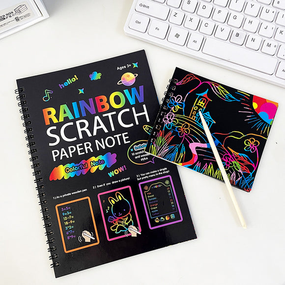 3-Pack DIY Rainbow Scratch Art Books Set - Neon Black Scratch Paper for Kids, Multi-Size (S, M, L) Creative Drawing & Fun