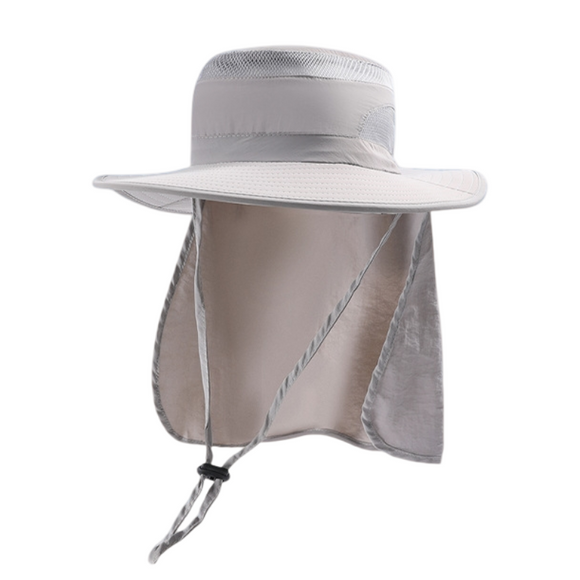 2-Pack Light Grey Men's Adjustable Sun Protection Hat - Wide Brim, Deep Crown, Quick Dry Breathable Sun Cap with Neck Flap for Hiking & Outdoors