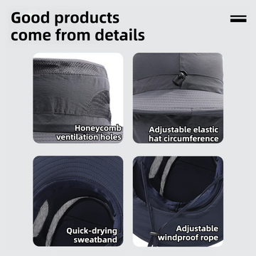 2-Pack Light Grey Men's Adjustable Sun Protection Hat - Wide Brim, Deep Crown, Quick Dry Breathable Sun Cap with Neck Flap for Hiking & Outdoors - 0