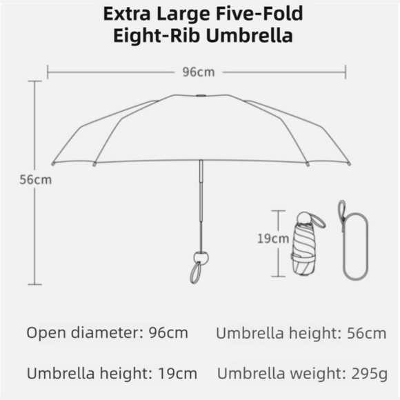2-Pack White Ultra-Compact 5-Fold Waterproof All-Weather Umbrella for Women - Heart Pattern, Black Glue UV Protection, 8-Rib Frame,  Portable Capsule Parasol