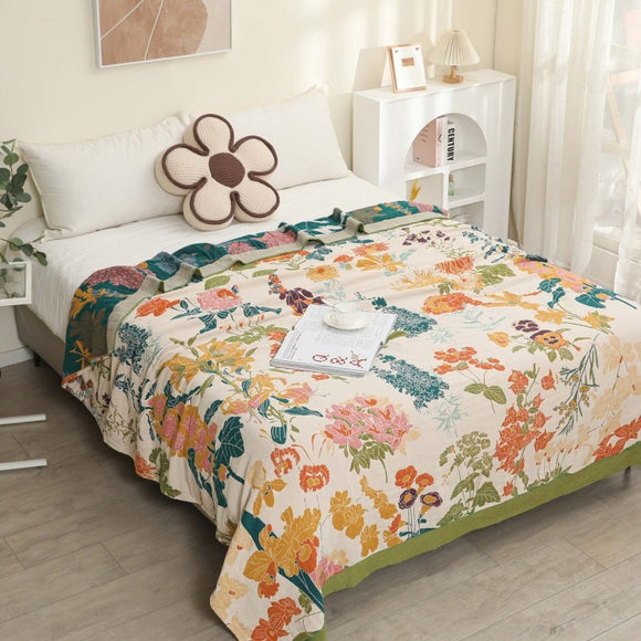 Pure Cotton Multi-Layer Gauze Blanket(Classic B, 150 cm x 200 cm) - Lightweight, Ultra-Breathable, and Moisture-Wicking Summer Quilt for Hot Sleepers