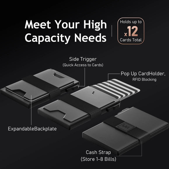 2-Pack Grey Metal Thin Slim Men Women Pop Up Wallet (10.1 x 6.9 x 1.7 cm) - RFID Anti-theft Card Holder with box