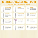 White Cordless Electric Nail Drill Kit - Portable Manicure Pedicure Polisher with 12 Bits-4