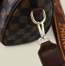 Brown checkered pattern Stylish PU Leather Boston Bag - Elegant Retro Single Shoulder Crossbody Handbag for Women-2