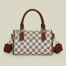 Khaki checkered pattern Stylish PU Leather Boston Bag - Elegant Retro Single Shoulder Crossbody Handbag for Women-1