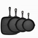 Four-piece set Heavy Duty Cast Iron Skillet & Grill Pan Thickened Vintage Style Cookware for Steak Breakfast & Camping-1