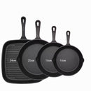 Four-piece set Heavy Duty Cast Iron Skillet & Grill Pan Thickened Vintage Style Cookware for Steak Breakfast & Camping-4