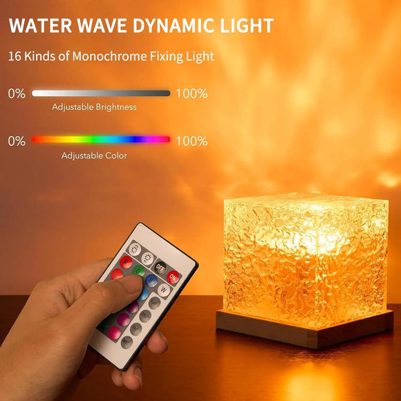 Square Dynamic Water Ripple Projector Night Light 16 RGB Colours Rechargeable LED Atmosphere Lamp with Remote Control for Bedroom and Photography